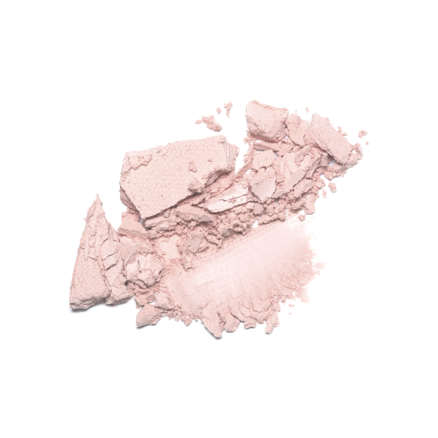 A sample of face powder in white. Beige round cracked powder pal